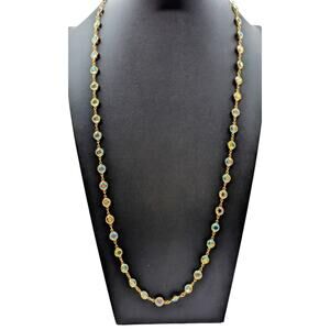 Vintage Swarovski Gold Tone Bezel Set AB Crystal Chain 34" Necklace